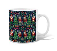 Nutcracker Christmas Tree Pattern Ceramic Coffee Mug 11oz | Nutcracker Soldier Motif, Drinking Cup, Christmas Tree Accents, Dark Blue Winter Theme, Seasonal Home Decor