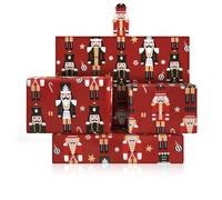 Nutcracker Christmas Wrapping Paper, 4 Sheets 50 x 70cm Red Gift Wrap with Soldier Design for Xmas Presents