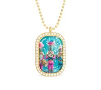 Nutcracker Cute Orchestra Women's Alloy Long Necklaces Square Pendant Ladies Diamond Necklace Jewelry Gift Golden-style