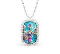 Nutcracker Cute Orchestra Women's Alloy Long Necklaces Square Pendant Ladies Diamond Necklace Jewelry Gift Silver-style