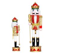 Nutcracker Decor - 14-Inch Sequined Ornament, Wooden Holiday King Gold Red Drum Design | Festive Christmas Decoration, Party Display for Kitchen, Cabinet, Shelf, Room