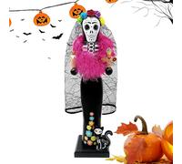 Nutcracker Decor - 14 Inch Wooden Statue, Day Of The Dead Inspired Figurine With Cat, Structure, Perfect For Table, Mantel, Or Office Shelf | Party Festival Centerpiece, Artistic Collec