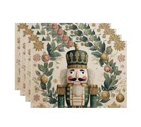 Nutcracker Design Placemats, Vintage Floral Style Place Mats for Dining Table, Christmas Holiday Non-Slip Washable Indoor Outdoor Kitchen Party Decorative Placemat Set of 4