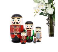 Nutcracker Dolls, 5 Pieces Handmade Wooden Nutcracker Stack Figures, Wooden Model Sculpture Table Decoration for Living Room Bedroom Holiday Table Children's Room Entrance Area