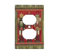 Nutcracker Duplex Outlet Covers Wall Plate, Christmas Traditional Royal Staff Xmas Red Plastic Standard Size Face Plates for Electrical Outlets for Home Living Room New Apartment Decor