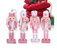 Nutcracker Figurines - 4 Pieces Pink Nutcracker Table for Christmas | Wooden Figurines Collection Festive Decorations for Thanksgiving Halloween Party Shelf Cabinet Bedroom Living Room | Decor