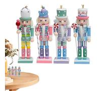 Nutcracker Figurines, Nutcracker Ornaments - Set Of 4 Wooden Candy Color Christmas Nutcracker Soldier Figurines 5 Inch - Decorative Table Figurine Nutcracker Soldier
