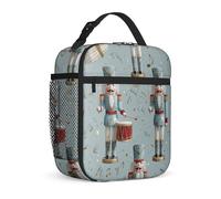 Nutcracker Insulated Lunch Bag, Christmas Festive Drum Musical Notes Christmas Light Blue Leakproof Reusable Soft Lunch Box for Commuting Work Office Picnic 1pcs
