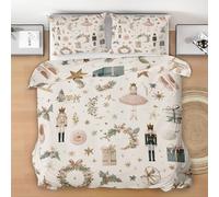 Nutcracker King Duvet Cover Set - Ballet Dancer Bedding Set Soft Microfiber, Green Leaves Quilt Cover with 2 Pillowcases for King Bed 230x220 cm, Christmas Lightweight Duvet Set X162M