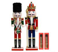 Nutcracker King Set 12 Inch Wooden Hand-Painted Royal Christmas Decor for Mantel Tree and Festive Table Centerpiece(A+B)