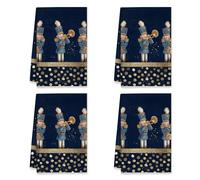 Nutcracker Kitchen Towels, Christmas Festive Gold Dots Blue Background Xmas Navy Blue Absorbent Soft Hand Dish Towels Coffee Bar Decor 16x24 Inch (Set of 4)