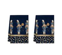 Nutcracker Kitchen Towels, Christmas Festive Gold Dots Blue Background Xmas Navy Blue Absorbent Soft Rags for Cleaning House Festive Home Decor 16x24 Inch (Set of 2)