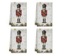 Nutcracker Kitchen Towels, Christmas Festive Snowflake Holly Christmas Red Microfiber Bar Towels Cottage Kitchen Decor 16x24 Inch (Set of 4)