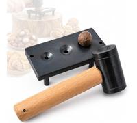 Nutcracker Machine with Cast Iron Base and Hammer, 3 Tapered Holes for Breaking Hard-shell Nuts like Walnuts, Chestnuts, Pecans, Almonds in Kitchen