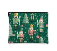 Nutcracker Makeup Bag, Christmas Themed Cosmetic Travel Pouch for Women, Portable Small Canvas Zipper Organizer, Holiday Skincare Toiletry Bag, Green, 7x9 Inch, Nutcracker
