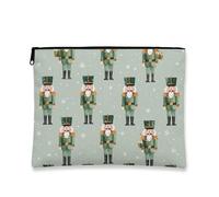 Nutcracker Makeup Bag, Festive Green Holiday Cosmetic Travel Pouch for Women, Portable Small Canvas Zipper Organizer, Winter Skincare Toiletry Bag, Green, 7x9 Inch, Nutcracker