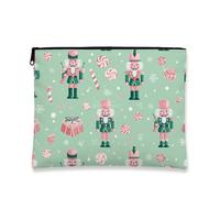 Nutcracker Makeup Bag, Green Christmas Cosmetic Travel Pouch for Women, Portable Small Canvas Zipper Organizer, Holiday Skincare Toiletry Bag, Green, 7x9 Inch, Nutcracker
