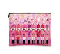 Nutcracker Makeup Bag, Peach Soldiers Festive Cosmetic Travel Pouch for Women, Portable Small Canvas Zipper Organizer, Holiday Skincare Toiletry Bag, Peach, 7x9 Inch, Nutcracker