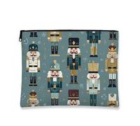 Nutcracker Makeup Bag, Teal Fanciful Cosmetic Travel Pouch for Women, Portable Small Canvas Zipper Organizer, Holiday Skincare Toiletry Bag, Teal, 7x9 Inch, Nutcracker