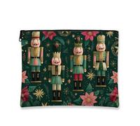 Nutcracker Makeup Bag, Vintage Christmas Cosmetic Travel Pouch for Women, Portable Small Canvas Zipper Organizer, Holiday Toiletry Bag, Green, 7x9 Inch