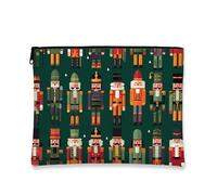 Nutcracker Makeup Bag, Vintage Holiday Cosmetic Travel Pouch for Women, Portable Small Canvas Zipper Organizer, Christmas Skincare Toiletry Bag, Green, 7x9 Inch