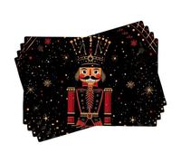 Nutcracker Placemats Set of 4, Black & Red Holiday Table Mats for Winter Dining, Washable Indoor Outdoor Festive Decorative Cloth Placemats 18x12 Inch