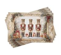 Nutcracker Placemats Set of 4, Holiday Seasonal Table Mats for Christmas Dining, Washable Decorative Xmas Cloth Placemats 18x12 Inch