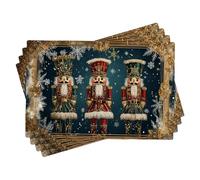 Nutcracker Placemats Set of 4, Red Green Traditional Holiday Place mats for Winter Dining Table, Washable Indoor Outdoor Xmas Decorative Mats 18x12 Inch