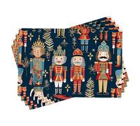 Nutcracker Placemats Set of 6, Festive Blue Holiday Place mats for Winter Dining Table, Washable Indoor Outdoor Xmas Decorative Cloth Placemats 18x12 Inch