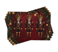 Nutcracker Placemats Set of 6, Red Christmas Table Mats with Festive Holiday Design, Washable Indoor Outdoor Decorative Placemats for Winter Dining 18x12 Inch