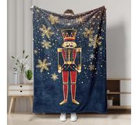 Nutcracker Plush Throw Blanket, Navy Blue Winter Holiday Decor, Xmas Cozy Soft Blanket for Sofa, Bed, All Season 60x80 Inch