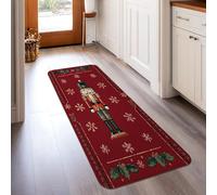 Nutcracker Runner Rug, Christmas Festive Holly Snowflake Christmas Red Low Pile Sponge Edge Binding Home Rectangle Carpet for Kitchen Bathroom Entryway Bedside Decor 2x5 Ft