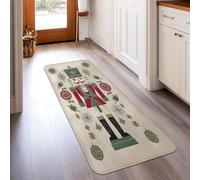 Nutcracker Runner Rug, Christmas Festive Holly Snowflake Christmas Red Low Pile Sponge Rectangle Floor Carpets Edge Binding for Kitchen Entryway Bedside Doorway Hallway Decor 2x5 Ft