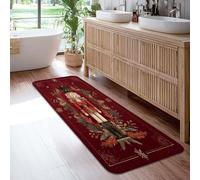 Nutcracker Runner Rug, Christmas Festive Leaves Berries Christmas Red Low Pile Sponge Rectangle Floor Carpets Edge Binding for Kitchen Entryway Laundry Hallway Decor 2x6 Ft