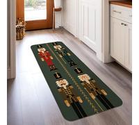 Nutcracker Runner Rug, Christmas Festive Pine Gold Christmas Green Non-Slip Home Floor Rectangle Print Carpet for Kitchen Entryway Laundry Hallway Decor 2x5 Ft