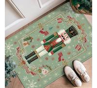 Nutcracker Runner Rug, Christmas Festive Presents Snowflakes Xmas Green Low Pile Sponge Edge Binding Doormat Throw Rug Rectangle for Kitchen Entryway Bedside Laundry Decor 2x3 Ft