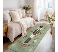 Nutcracker Runner Rug, Christmas Festive Presents Snowflakes Xmas Green Low Pile Sponge Rectangle Floor Carpets Edge Binding for Kitchen Laundry Room Doorway Entryway Decor 2x8 Ft