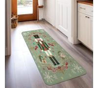 Nutcracker Runner Rug, Christmas Festive Presents Snowflakes Xmas Green Low Pile Sponge Rectangle Floor Carpets Edge Binding for Kitchen Bedside Entryway Hallway Decor 2x5 Ft