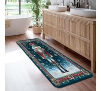 Nutcracker Runner Rug, Christmas Festive Snowflakes Stars Christmas Blue Non-Slip Home Floor Rectangle Print Carpet for Kitchen Bathroom Entryway Bedside Decor 2x6 Ft