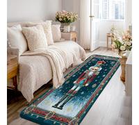 Nutcracker Runner Rug, Christmas Festive Snowflakes Stars Christmas Blue Non-Slip Soft Rectangle Carpet Stain Resistant for Kitchen Laundry Room Doorway Entryway Decor 2x8 Ft