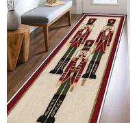 Nutcracker Runner Rug, Christmas Festive Soldier Drum Christmas Red Low Pile Home Indoor Pattern Carpets Non Shedding for Kitchen Bathroom Entryway Bedside Decor 2x8 Ft