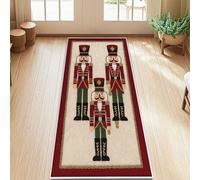 Nutcracker Runner Rug, Christmas Festive Soldier Drum Christmas Red Low Pile Soft Rectangle Carpet Stain Resistant for Kitchen Bathroom Entryway Bedside Decor 2x5 Ft