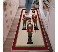 Nutcracker Runner Rug, Christmas Festive Soldier Drum Christmas Red Non-Slip Rectangle Floor Carpets Edge Binding for Kitchen Bathroom Entryway Bedside Decor 2x6 Ft
