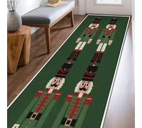 Nutcracker Runner Rug, Christmas Festive Soldier Green Christmas Green Non-Slip Rectangle Floor Carpets Edge Binding for Kitchen Entryway Laundry Hallway Decor 2x8 Ft