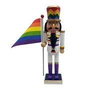 Nutcracker Sculpture - Christmas Nutcracker Wooden Art | Holding Rainbow Flag Traditional Display Props for Windowsill Bookshelf Mantel Nights