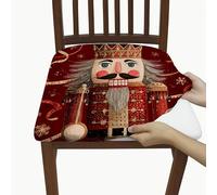 Nutcracker Seat Covers for Chairs, Christmas Fanciful Royal Red Ribbon Xmas Red Spandex Washable Elastic Cushion Seat Protector Covers Decor for Dining Room Kitchen Office Hotel Conference 6pcs
