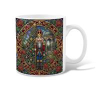 Nutcracker Stained Glass Art Christmas Ceramic Coffee Mug 11oz | Stained Glass Art, Coffee Cup, Red Roses, Gold Filigree, Winter Garden Scene, Ornate Holiday Decor, Classic Character Motif
