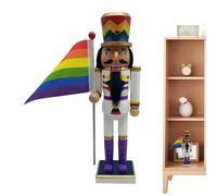 Nutcracker Statue Decor | Christmas Nutcracker Wooden Art | Holding Rainbow Flag Traditional Display Props for Windowsill Bookshelf Mantel Nights