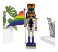 Nutcracker Statue Decor | Wood Nutcracker Figurine Christmas Decoration | Tabletop Collectible Ornaments Holding Rainbow Flag for Men Women Adults Teens Family Friends
