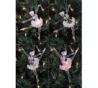 Nutcracker Sugar Plum Fairy Ballerina Glitter Decorations Set Of 4